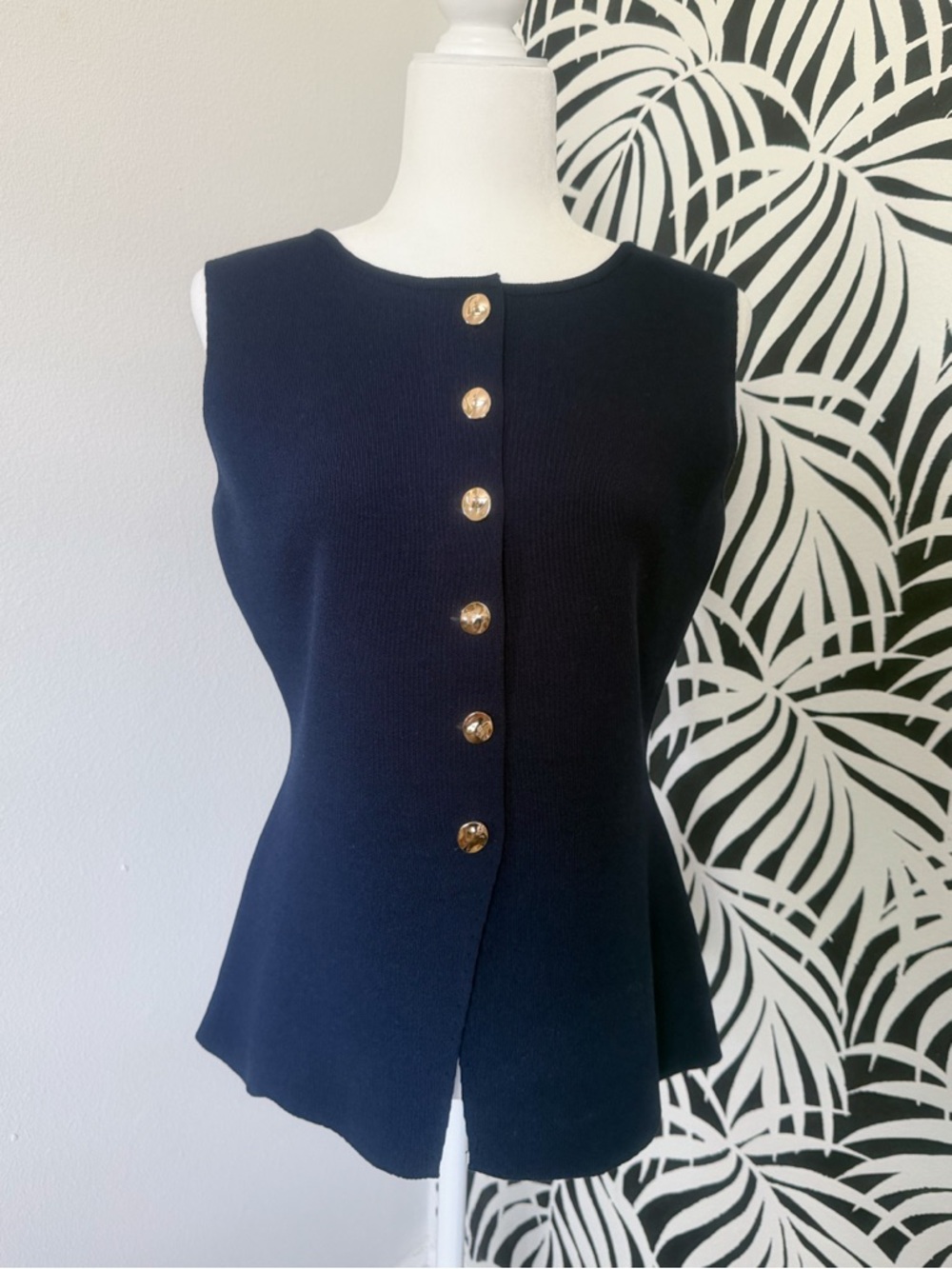 Skies Are Blue Navy Knit Vest with Gold Buttons